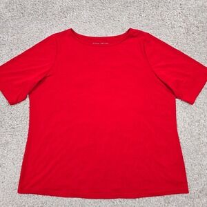 Susan Graver Top Women 1X Red Liquid‎ Knit Short Sleeve Mature Stretch Career